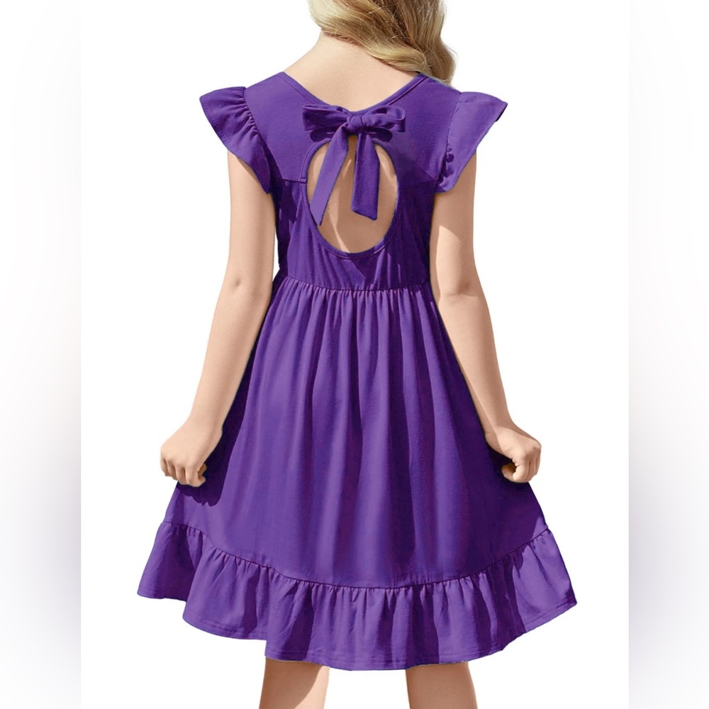 NEW WITH TAGS Girls Size 4-5T 110 Purple Open-Back Dress with Bow